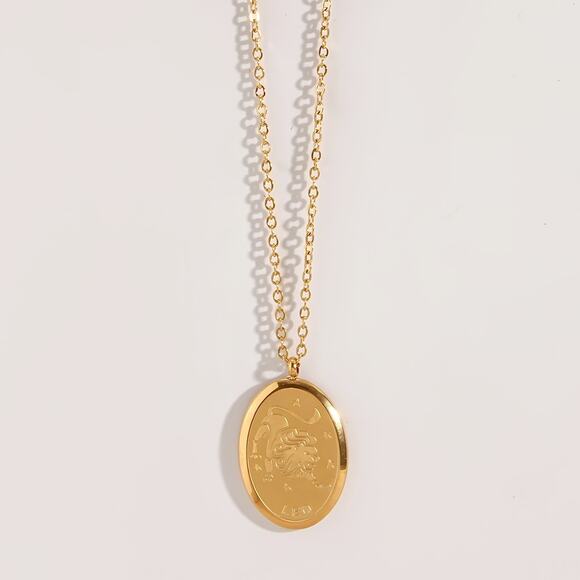 Leo Zodiac Pendant Necklace 18K Gold Plated Stainless Steel AstrologGift For Her - Picture 3 of 6
